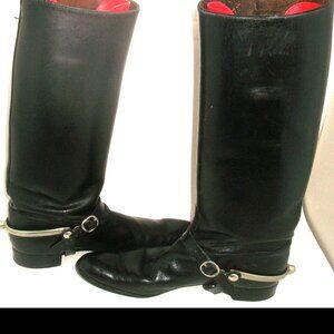 Vintage Bespoke Handmade Black Leather Riding Boots w Metal Stirrup Harness 9M